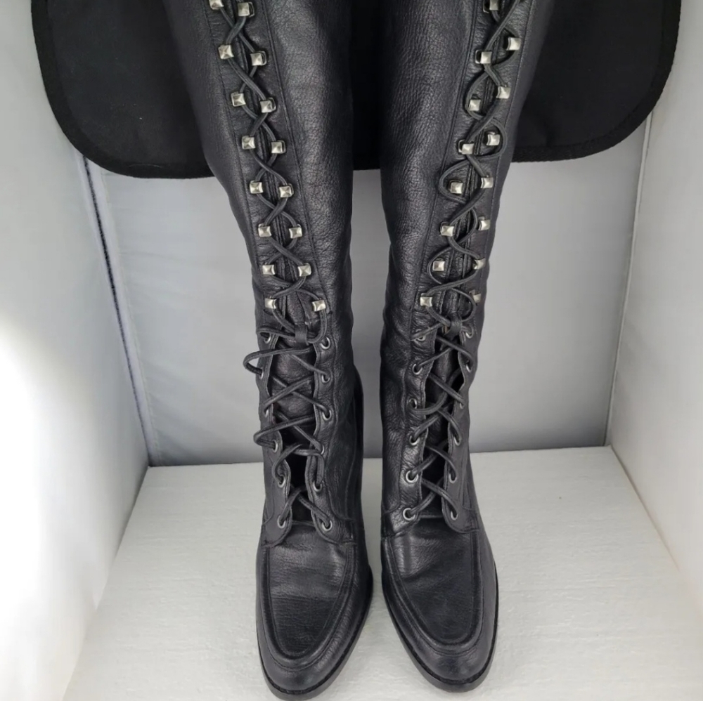 MICHAEL KORS BLack Leather Lace Up Boots - Tall Knee High Ladies sz 5.5